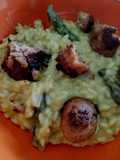 Risotto con asparagi, gorgonzola, miele e salsiccia glassata