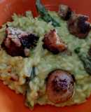 Risotto con asparagi, gorgonzola, miele e salsiccia glassata