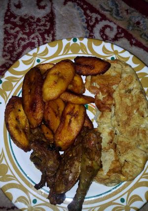 A picture of Plantain,eggs and chicken.