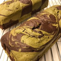 A picture of Choco-Matcha Marble Loaf Cake.