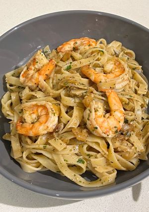 蒜炒蝦仁義大利麵 的食譜成品照片