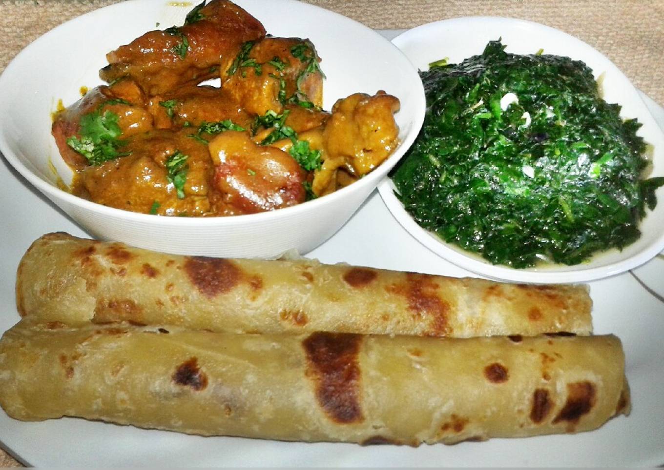 Coconut chicken and soft layerd chapati
