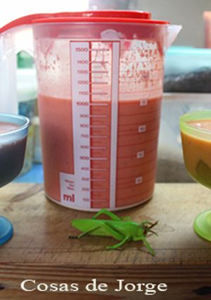 Foto principal de Gazpacho de fresas y sandía con trocitos de melocotón en almíbar