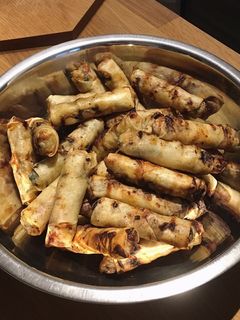 A picture of BBQ spring rolls.