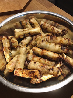A picture of BBQ spring rolls.