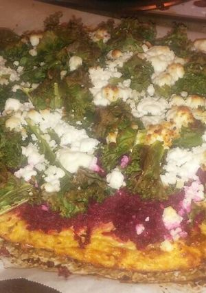 A picture of Veggie Pizza: Yes...  it's a cauliflower crust!!.