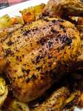 One tray roast whole chicken, potatoes and veg