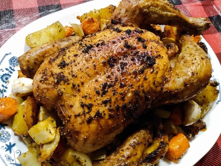 Easy Steps Make|Recipe} One tray roast whole chicken, potatoes and veg the Perfect