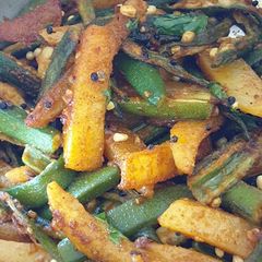 A picture of Okra N Potatoe Dry Curry.#4 week challenge# charity Challenge.