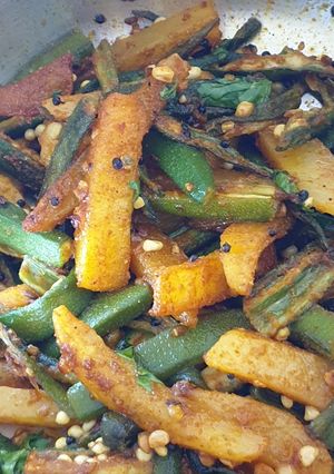 A picture of Okra N Potatoe Dry Curry.#4 week challenge# charity Challenge.