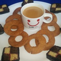 A picture of Cake bite and wheat flour rings.