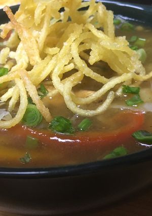 A picture of Chicken veg manchow soup.