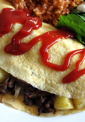 A picture of Potato & Beef Mince Omelette.
