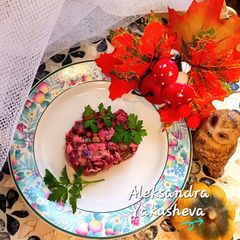 A picture of Beet salad with tuna.