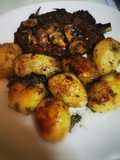 Pork Chops with Honey, Soy Sauce, Mustard, and Lemon Baby Potatoes in a Dutch Oven
