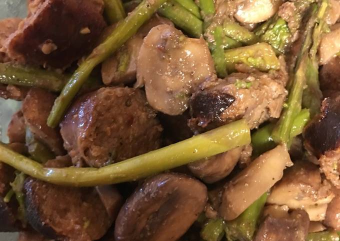 Sausage, Mushroom, Asparagus Delight Recipe by Zabby59 - Cookpad