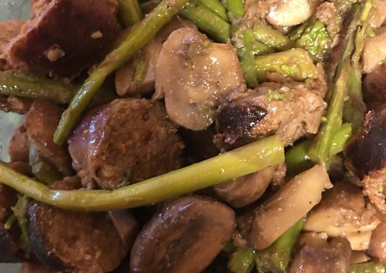 Step-by-Step Guide to Prepare Quick Sausage, Mushroom, Asparagus Delight