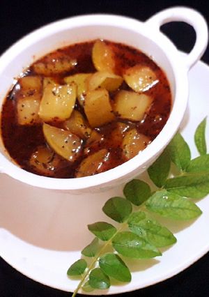 A picture of Raw mango khatti mithi sabji.