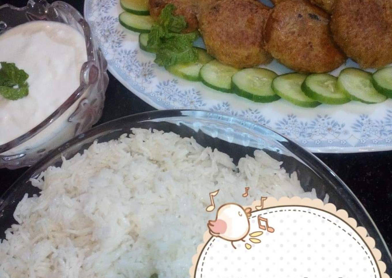 Shami kabab with simple White Rice