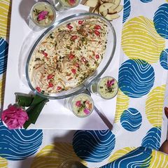 A picture of Bread ball pudding And paan Shots Drink.