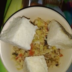 Ugali and cabbage A picture of Ugali and cabbage.