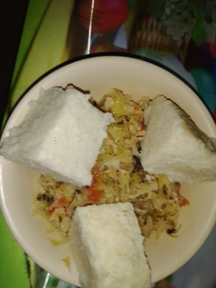 A picture of Ugali and cabbage.