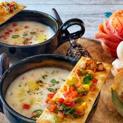A picture of Healthy Millet Soup with Achari Flatbread Crackers – Bajre Ka Raab.