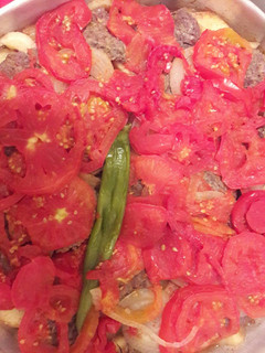 A picture of Kofta Casserole with Potatoes and Tomatoes.