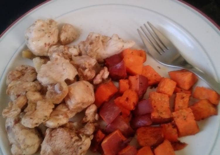 Simple Way to Make Speedy Anita&#39;s Healthy Lunch Chicken Nuggets &amp; Roasted Yams🍠