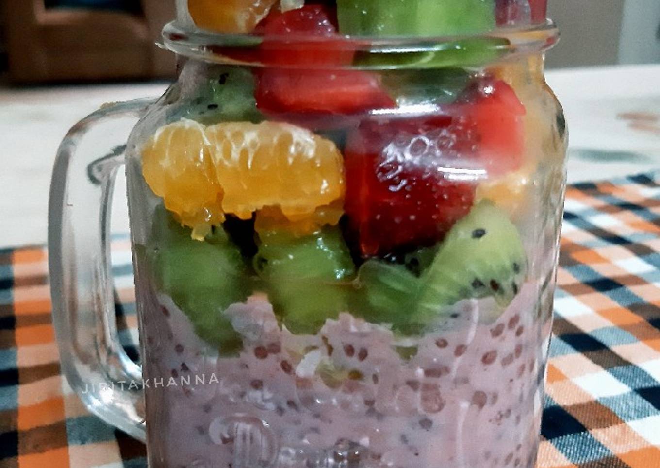 Coconut Strawberry Chia Smoothie with Fresh Fruits & Nuts