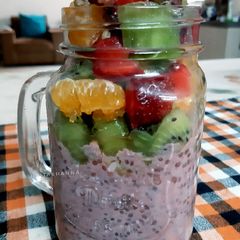 Coconut Strawberry Chia Smoothie with Fresh Fruits & Nuts A picture of Coconut Strawberry Chia Smoothie with Fresh Fruits & Nuts.
