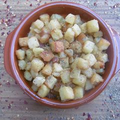 A picture of Crispy cube shaped french fries.