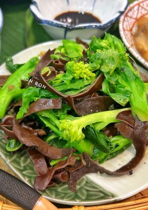 A picture of Stir-Fried Chinese Broccoli with Wood Ear Mushrooms (Vegan).