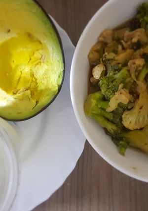 A picture of Broccoli Cauliflower Ugali Beef.