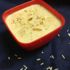 Saffron and cardamom flavored Rice kheer A picture of Saffron and cardamom flavored Rice kheer.