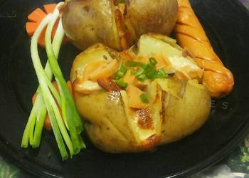 Easiest Way to Recipe Tasty Easy Cheesy Baked Potatoes with Hotdog Sausages