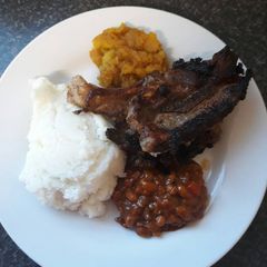 Lemon lamb chops, pap, chakalaka and cinnamon butternut A picture of Lemon lamb chops, pap, chakalaka and cinnamon butternut.