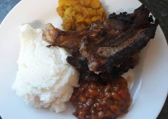 Lemon lamb chops, pap, chakalaka and cinnamon butternut