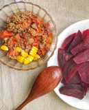 #Eatclean: thịt bò xào cà chua+cơm lứt+củ dền luộc