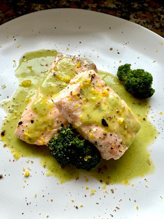 A picture of Baked Salmon Fillet with Broccoli Reduction.