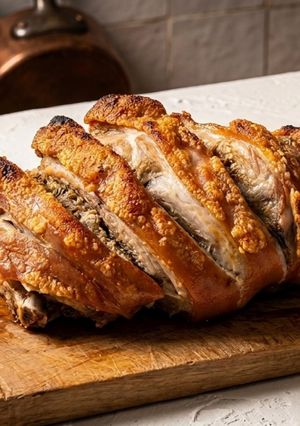 Una foto de Pierna de cerdo asada con patatas