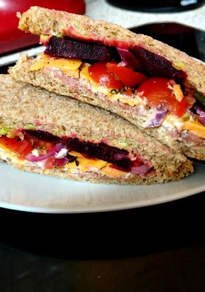 A picture of My So Tasty Cheese,Avocdo & Corned Beef Sandwich. 😋.