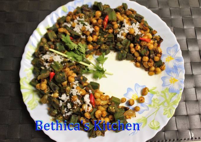Recipe of Speedy Bhindi Matar (Okra-White Peas) Stir Fry