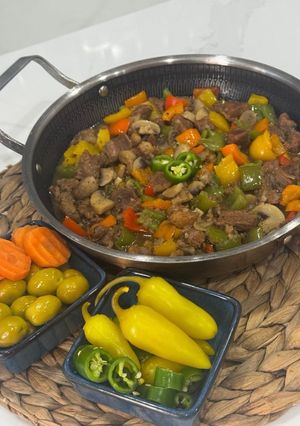 صورة لوصفة صاجية اللحم مع الفطر والبصل