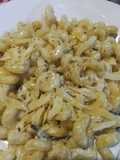Pasta con crema de puerro y queso