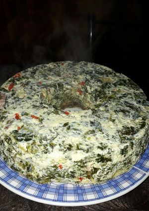 Una foto de Budín de acelga panceta, verdeo y morrón en microondas