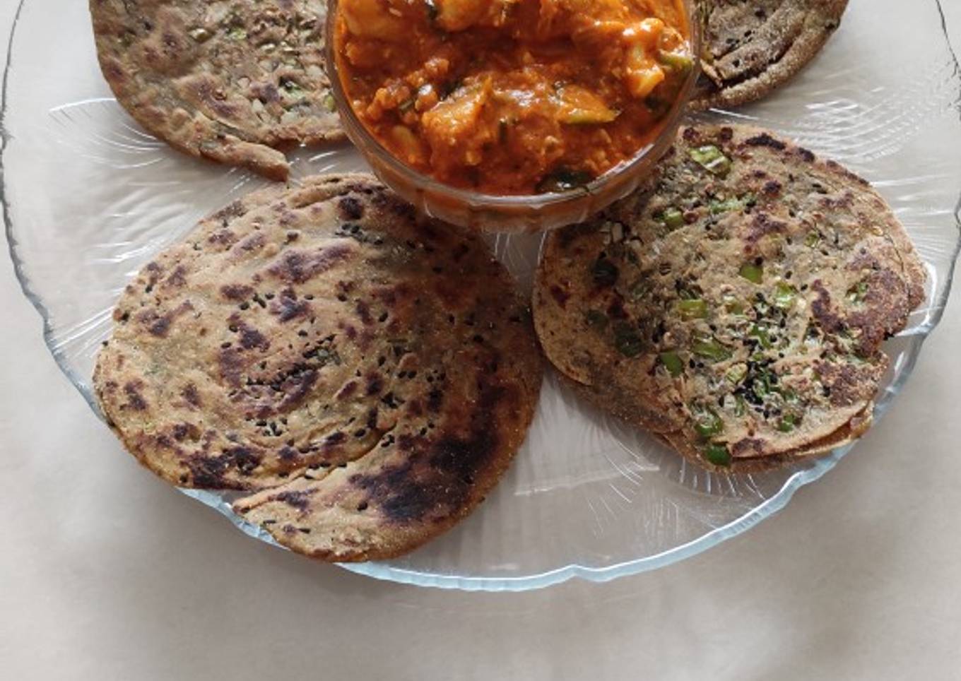 KAJU CURRY WITH GARLIC- LACHHA PARATHAS