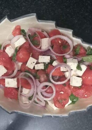 A picture of Watermelon Cheese salad.