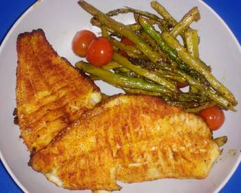 Popular Cuisine Baked Catfish with Asparagus  Tomatoes Delicious Steady