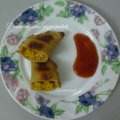 A picture of Calzones with wheat-flour dough.